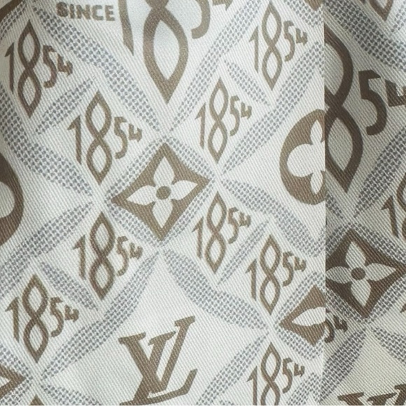 NWT LOUIS VUITTON Classic OliveWhite Gray LV logo100% Silk Bandeau Scarf 3”x46” - Picture 5 of 7